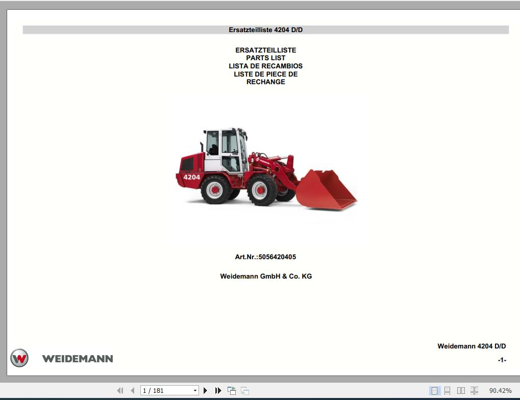 Weidemann Wheel Loader 4204 DD Spare Part List 1