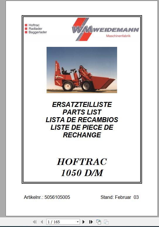 Weidemann Wheel Loader Hoftrac 1050 DM Spare Part List 1