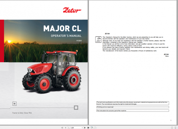 Zetor Tractor Update 2021 Operators Manual Training Manual English CD 6