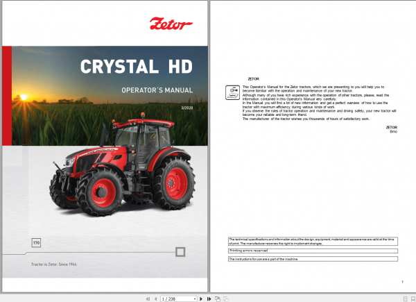 Zetor Tractor Update 2021 Operators Manual Training Manual English CD 7