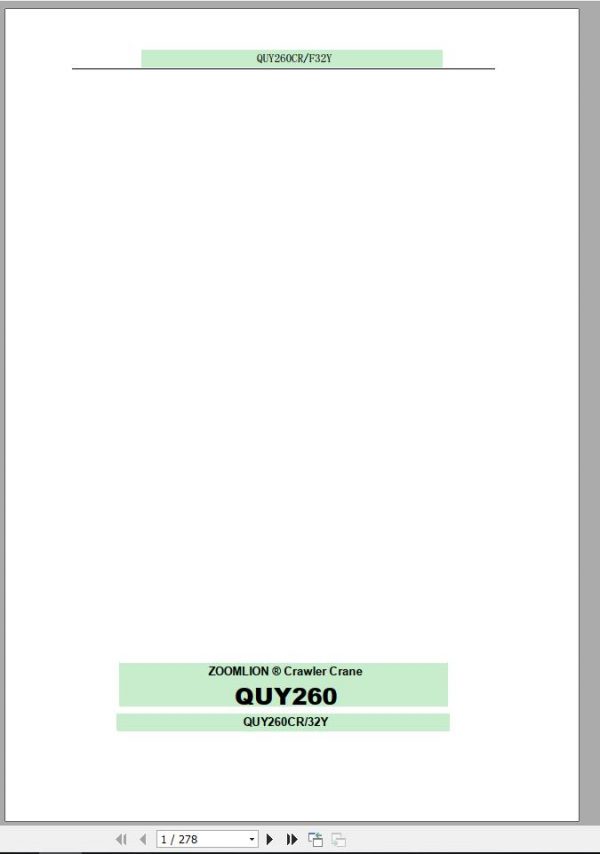 Zoomlion Crawler Crane QUY260CR F32Y Parts Manual EN 0
