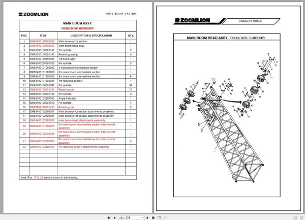 Zoomlion Crawler Crane QUY260CR F32Y Parts Manual EN 2