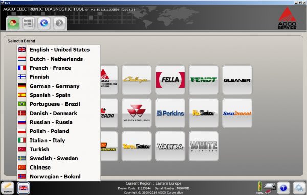 AGCO EDT Electronic Diagnostic Tool V1.101.21103.808 Updated 2021.3 Release 06.2021 Diagnostic Software 7