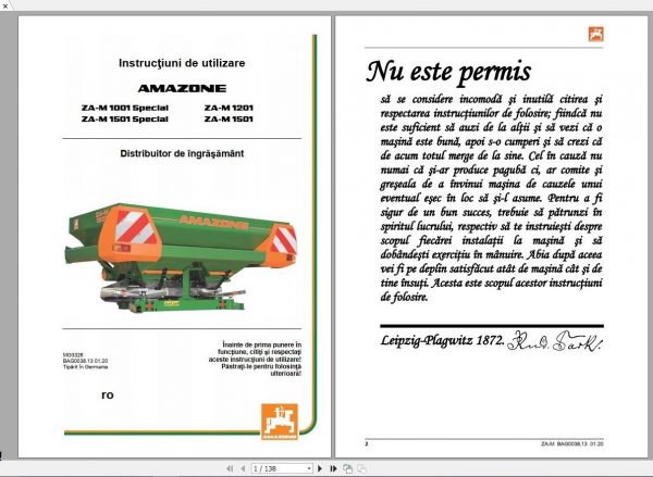 Amazone ZA M1001 Special ZA M1501 Special Instruction Manual Ro 1