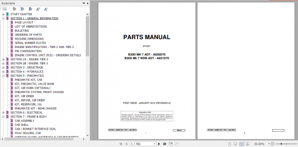 BELL B30D WDB MK7 Articulated Dump Truck Parts Manual 872321 1
