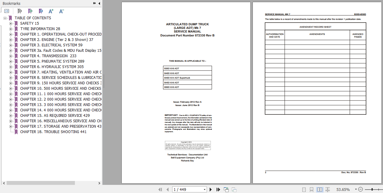 BELL B35D B40D B45D B50D ADT Large ADT Mk7 Service Manual 872330 Rev B 1