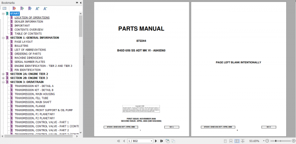 BELL B45D 6X6 SS Mk VI Articulated Dump Truck Parts Manual 872244 1