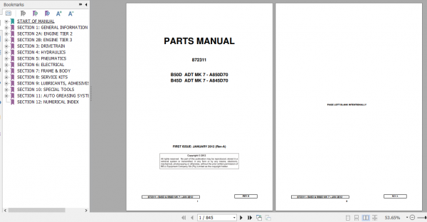 BELL B45D B50D MK 7 Articulated Dump Truck Parts Manual 872311 1