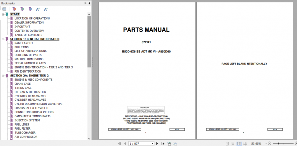BELL B50D 6X6 SS Mk VI Articulated Dump Truck Parts Manual 872241 1