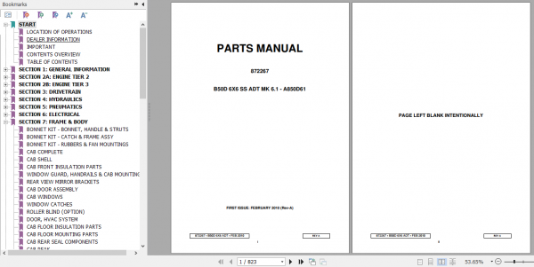 BELL B50D Mk 6.1 Articulated Dump Truck Parts Manual 872267 1