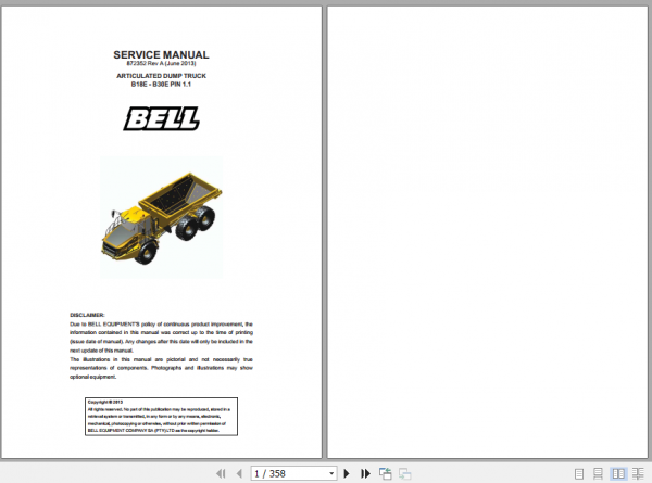 BELL E SERIES B18E B30E Articulated Dump Truck Operators Manual 872353 REV A 3 1