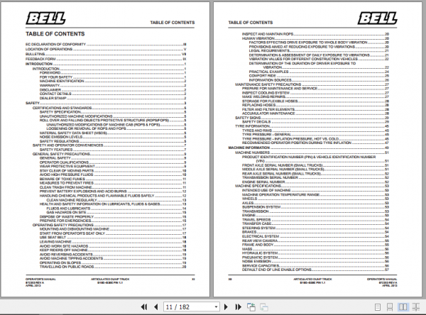 BELL E SERIES B18E B30E Articulated Dump Truck Operators Manual 872353 REV A 3