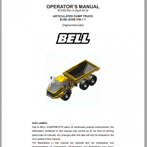 BELL E SERIES B18E B30E Articulated Dump Truck Operators Manual 872353 REV A