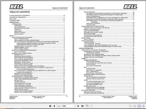 BELL E SERIES B18E B30E Articulated Dump Truck Service Manual 872352 REV A 2