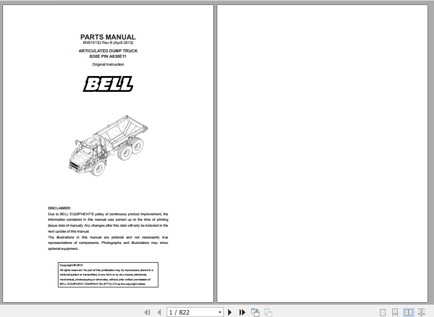 BELL E SERIES B18E B30E Articulated Dump Truck Service Manual 872352 REV A 3 1