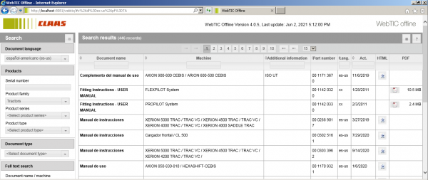 CLAAS WebTIC Offline Espanol ES 06.2021 Operator Manual Repair Manual Service Documentation DVD 2