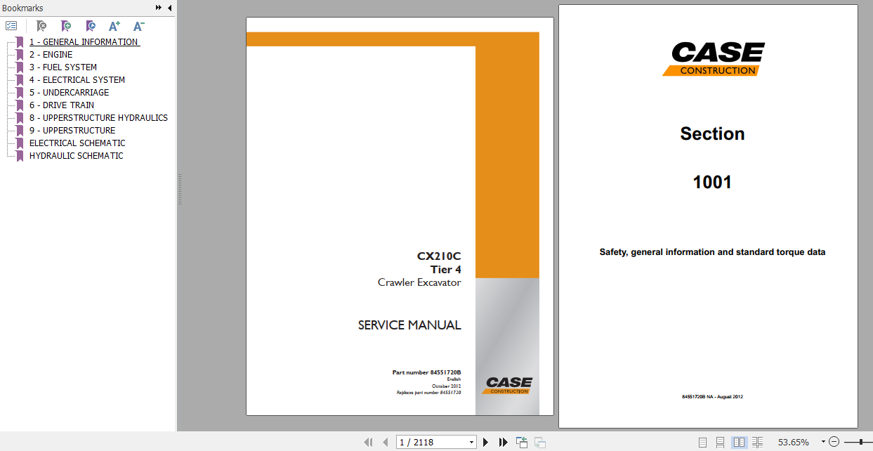 Case CX210C Crawler Excavator Tier 4 Service Manual 90342807 1