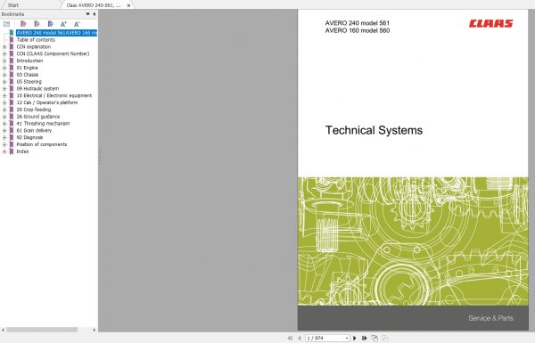 Claas AVERO 240 561 AVERO 160 560 Technical System Service Manual EN 1