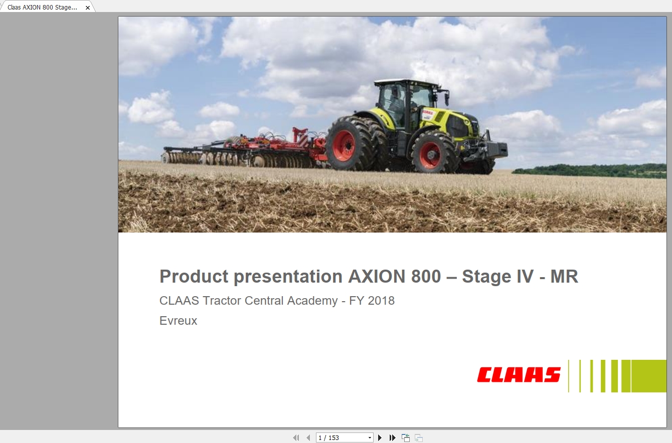 Claas AXION 800 Stage IV MR Product Presentation 2018 Training Manual EN 1