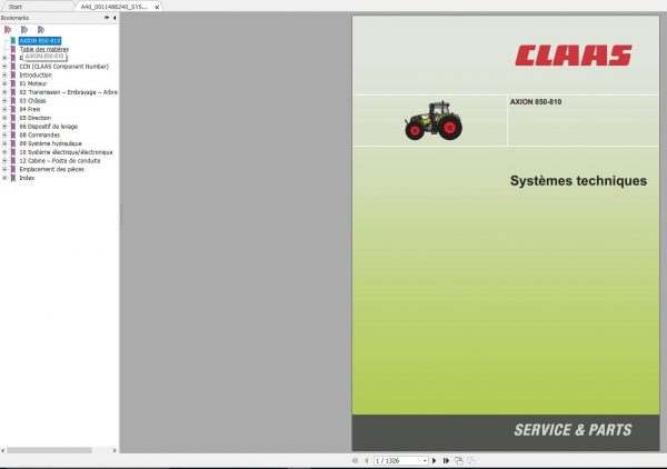 Claas AXION 850 840 830 810 Technical System Service Manual FR 1