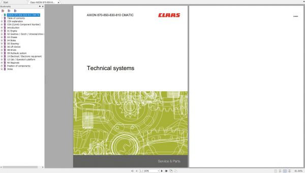 Claas AXION 870 850 830 810 CMATIC Technical System Service Manual EN 1