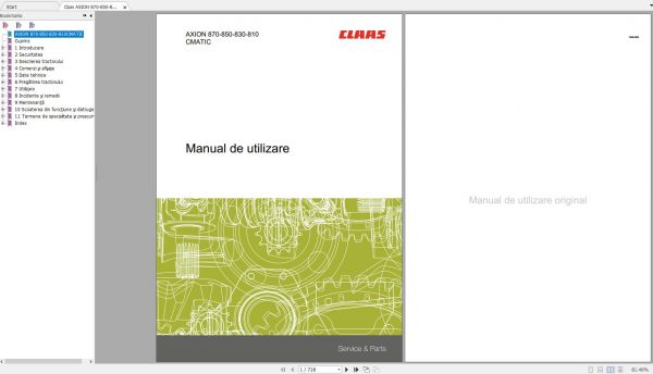 Claas AXION 870 850 830 810 CMATIC User Manual RO 1