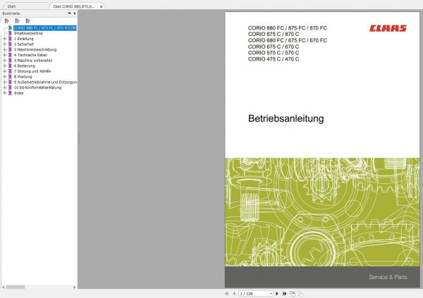 Claas CORIO 880875870680675670575570475470 Operator Manual DE 1