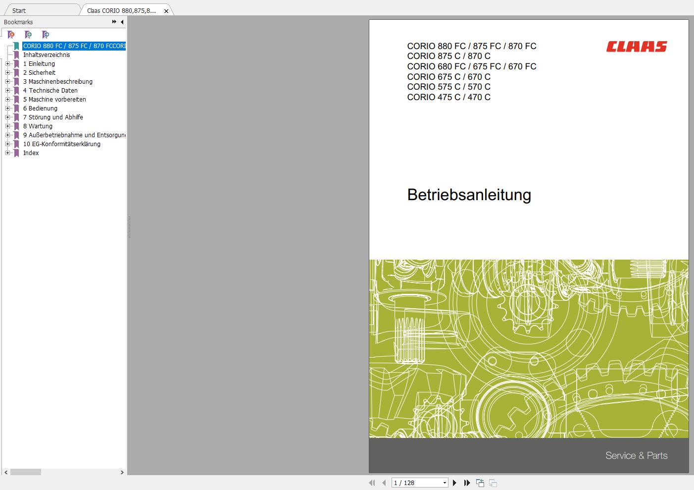 Claas CORIO 880875870680675670575570475470 Operator Manual DE 1