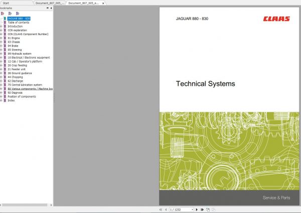 Claas JAGUAR 880 830 Technical System Service Manual ENFR 1