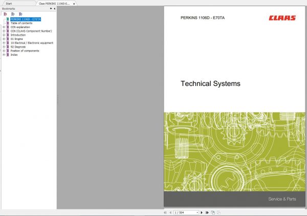 Claas PERKINS 1106D E70TA Technical System Service Manual EN 1