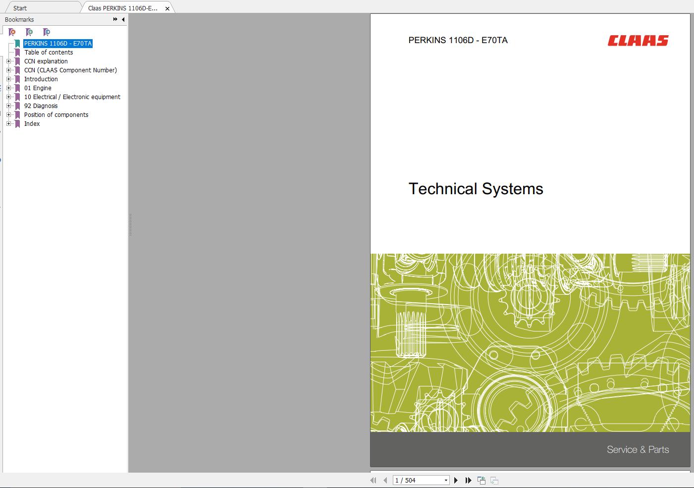 Claas PERKINS 1106D E70TA Technical System Service Manual EN 1