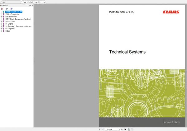 Claas PERKINS 1206 E70 TA Technical System Service Manual EN 1