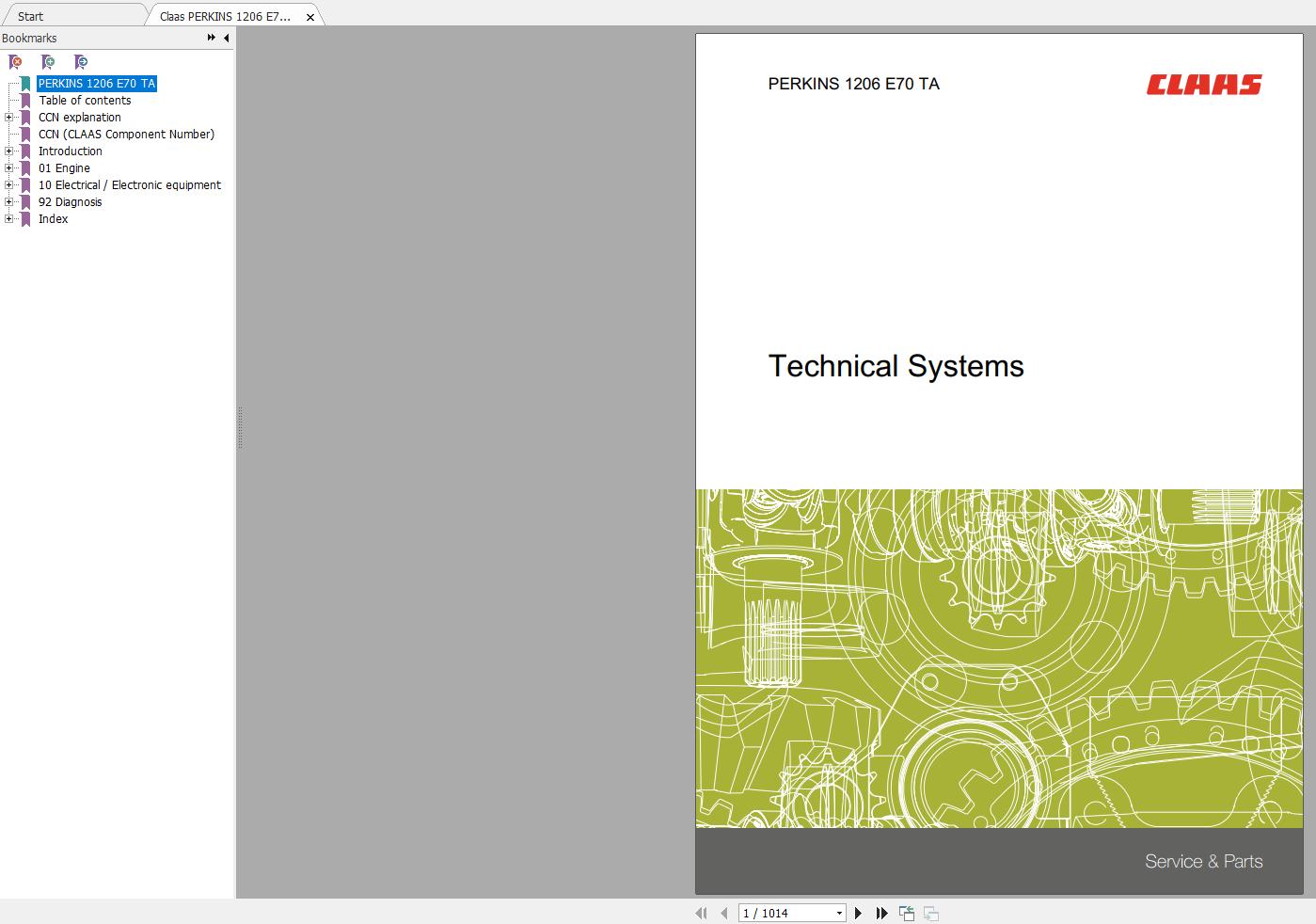 Claas PERKINS 1206 E70 TA Technical System Service Manual EN 1
