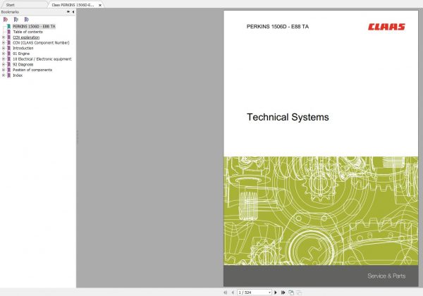 Claas PERKINS 1506D E88 TA Technical System Service Manual EN 1