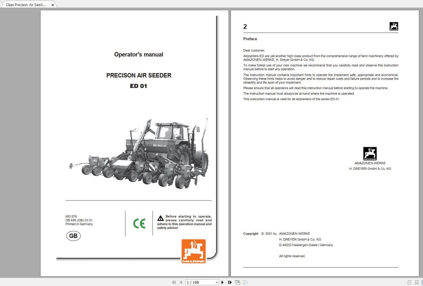 Claas Precison Air Seeder Operator Manual ED601 K EN 1