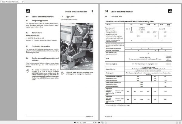 Claas Precison Air Seeder Operator Manual ED601 K EN 2
