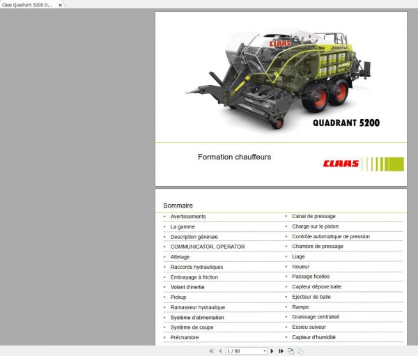 Claas Quadrant 5200 Driver Training Manual FR 1