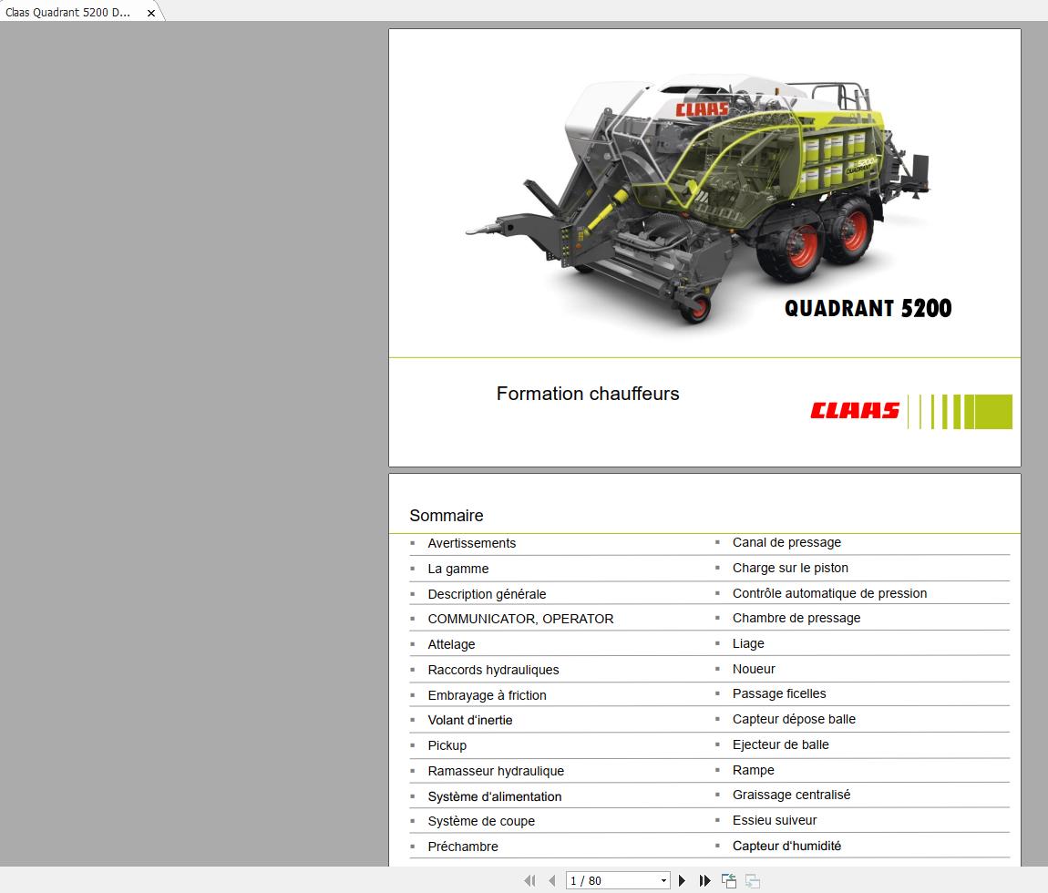 Claas Quadrant 5200 Driver Training Manual FR 1