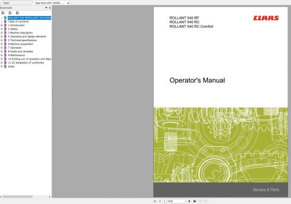 Claas ROLLANT 540RF 540RC 540RC Comfort Operators Manual EN 1