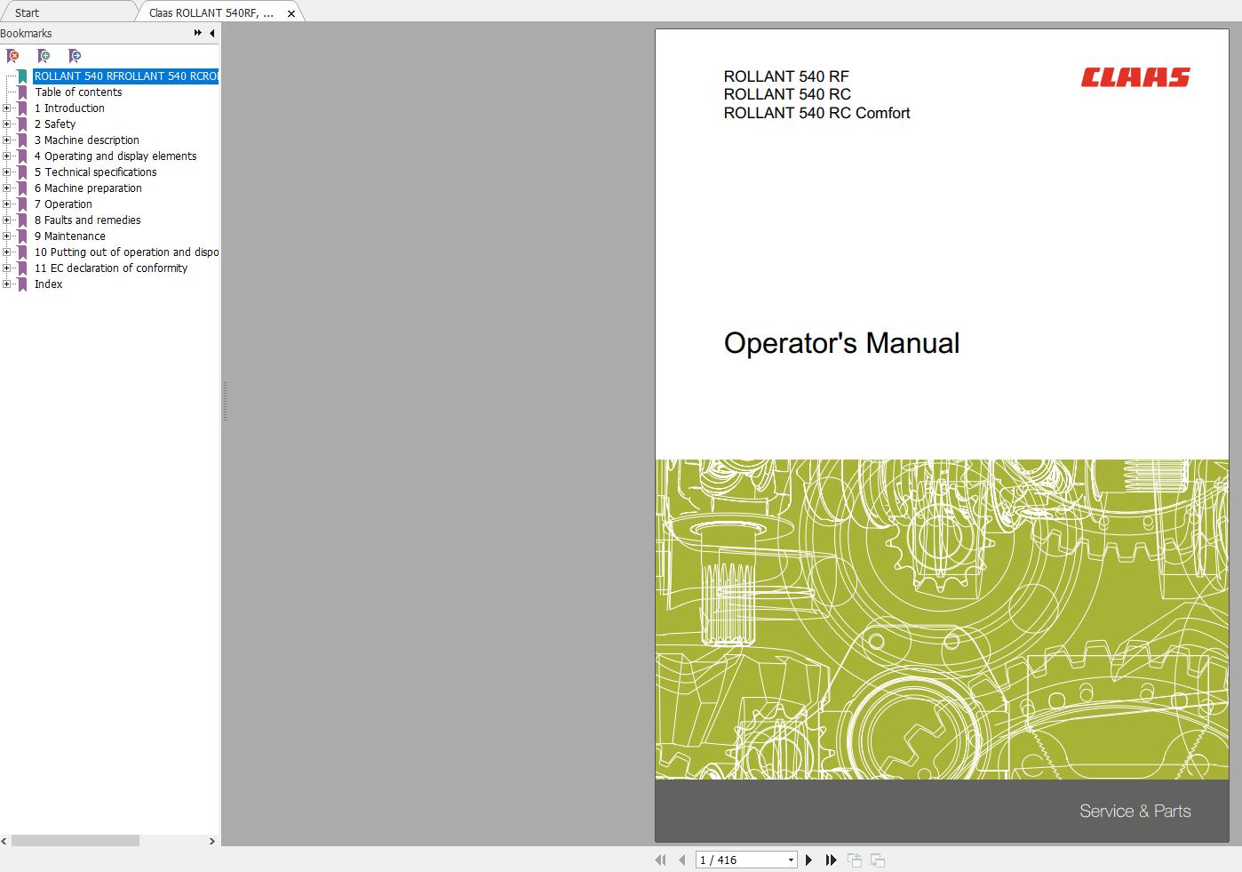 Claas ROLLANT 540RF 540RC 540RC Comfort Operators Manual EN 1