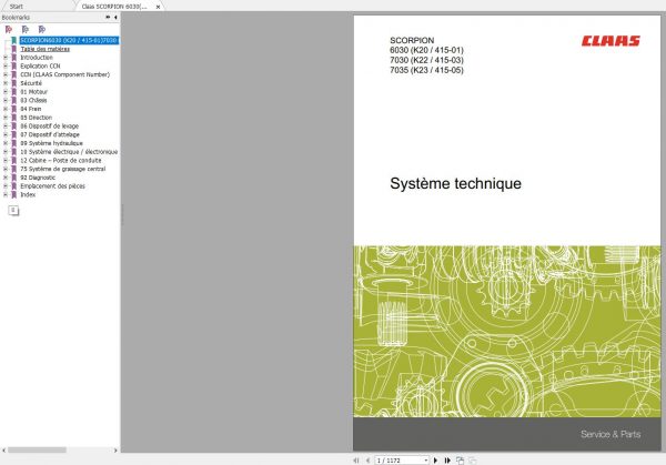 Claas SCORPION 6030K207030K227035K23 Technical System Service Manual FR 1
