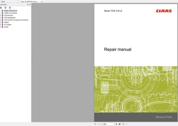 Claas SCORPION Deutz TCD 3.6 L4 Repair Manual EN 1