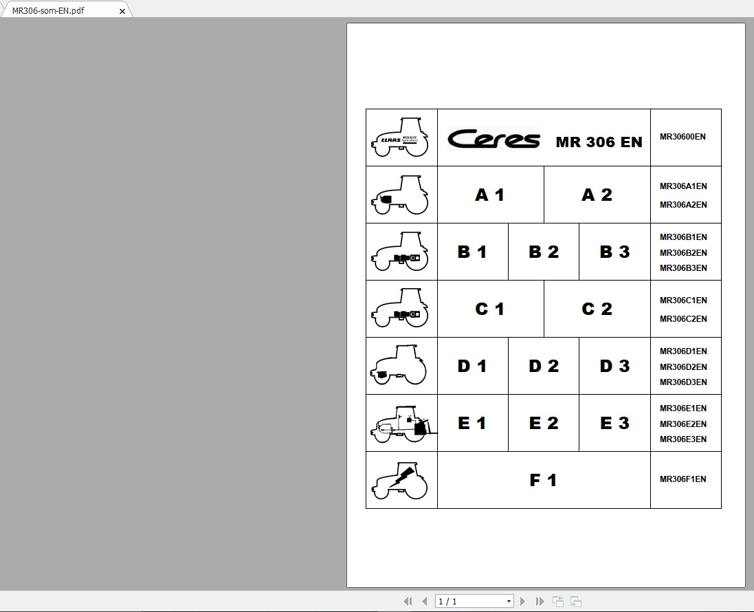 Claas Tractor CERES MR306 Repair Manual EN 1