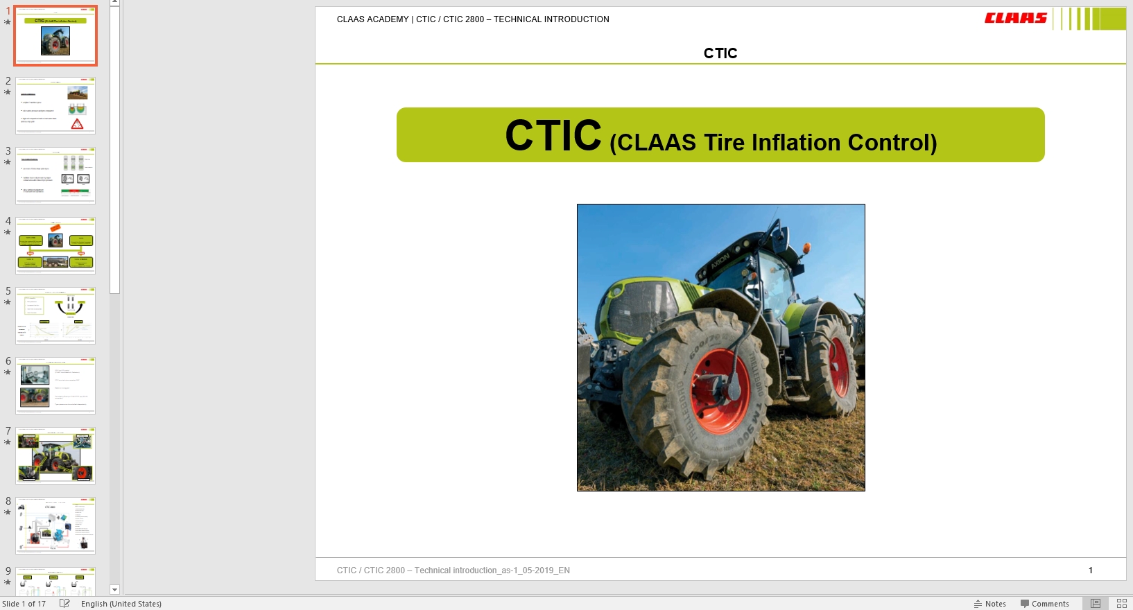 Claas Tractor Central Academy CTIC 2800 Tire Inflation Control EN 1