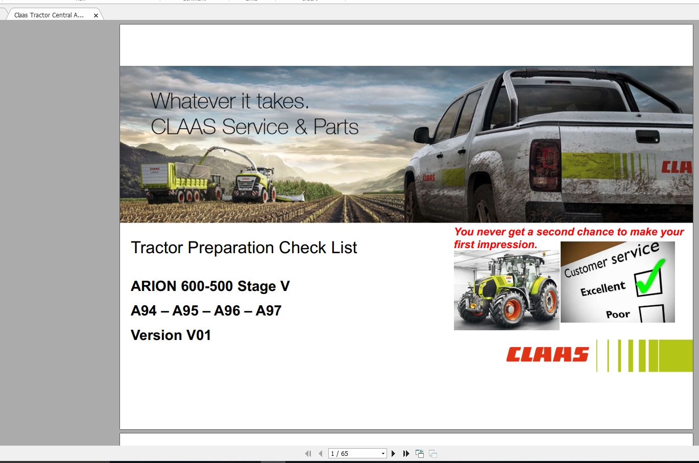 Claas Tractor Central Academy Tractor Preparation Check List 1