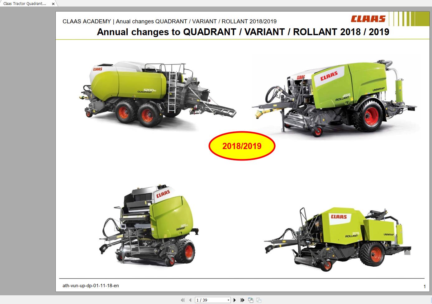 Claas Tractor Quadrant Variant Rollant 2018 2019 EN Central Academy Annual Changes 1