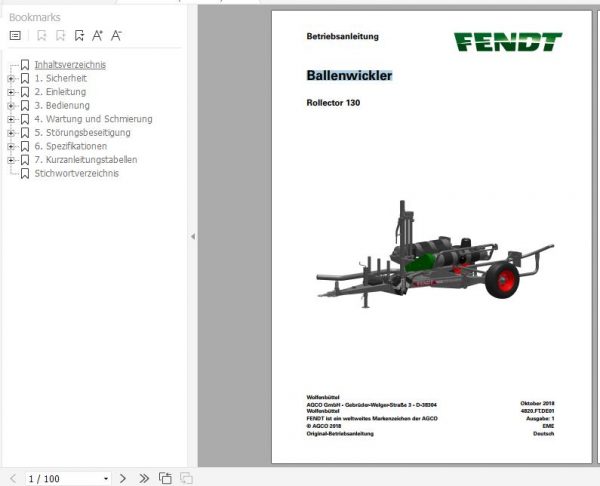 FENDT Bale Wrapper Rollector 130 FR EN DE ES Operators Manual 1