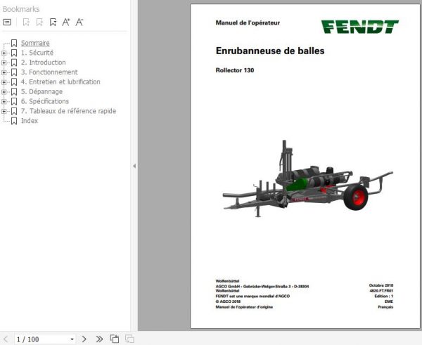 FENDT Bale Wrapper Rollector 130 FR EN DE ES Operators Manual 2