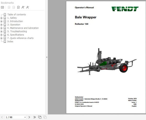 FENDT Bale Wrapper Rollector 130 FR EN DE ES Operators Manual 3