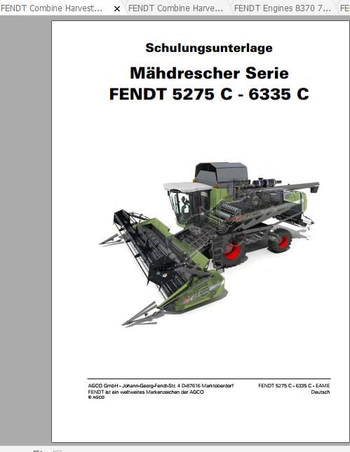 FENDT Combine Harvesters 5275C 6335C 5275 C PL 6335 C PL Workshop Manuals 2013 DE 2